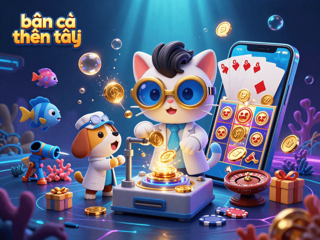 Bắn cá thần tài: Dive into an engaging underwater fishing game with vibrant characters and thrilling elements.