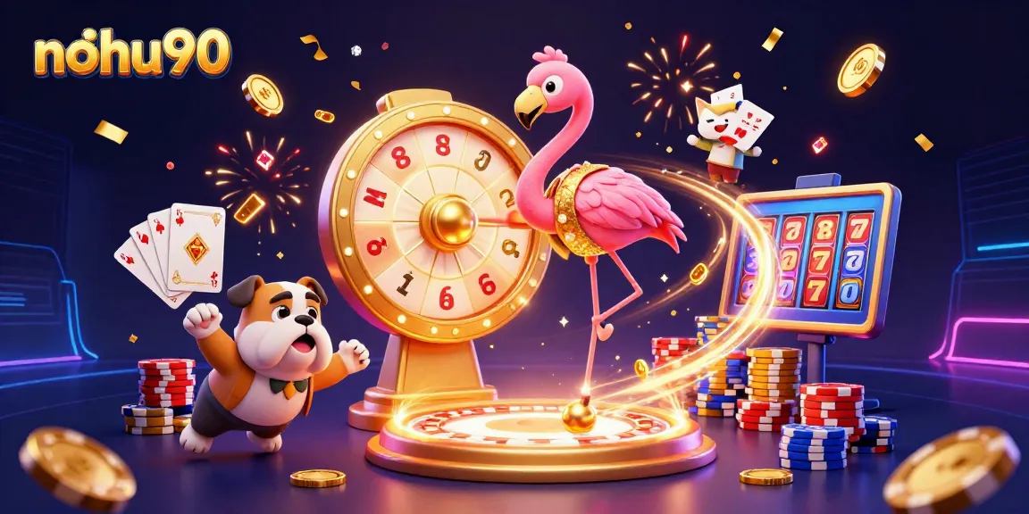 Engage with nohu90's vibrant casino games, featuring animated characters and dynamic gambling elements.