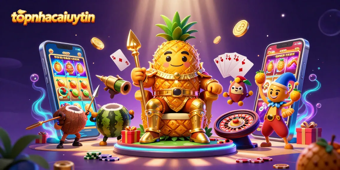 Experience thrilling gameplay with topnhacaiuytin as the golden pineapple king reigns over a vibrant beach casino.