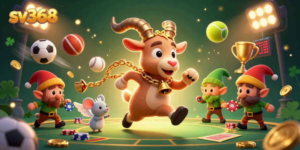 Join the excitement at sv368 with a lively scene of a Krampus goat in a festive casino, chaos ensues as gremlins steal poker chips.