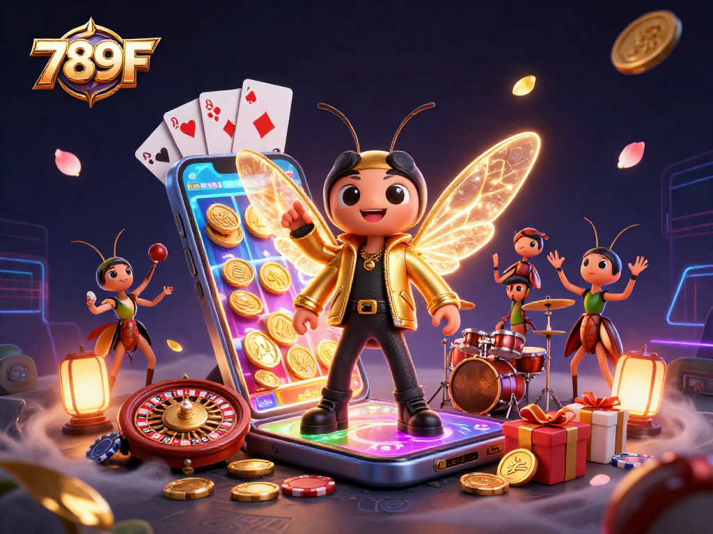 Engage with the vibrant world of 789F casino gaming, showcased in an electrifying 3D scene of fun.
