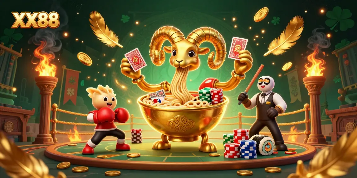 Experience thrilling action at XX88 with vibrant characters and golden elements in a lively casino atmosphere.