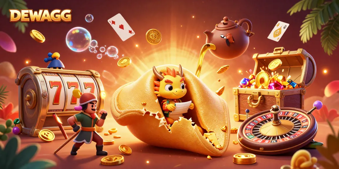 Spin and win with DEWAGG's vibrant slot gaming adventure featuring lucky symbols and treasures.
