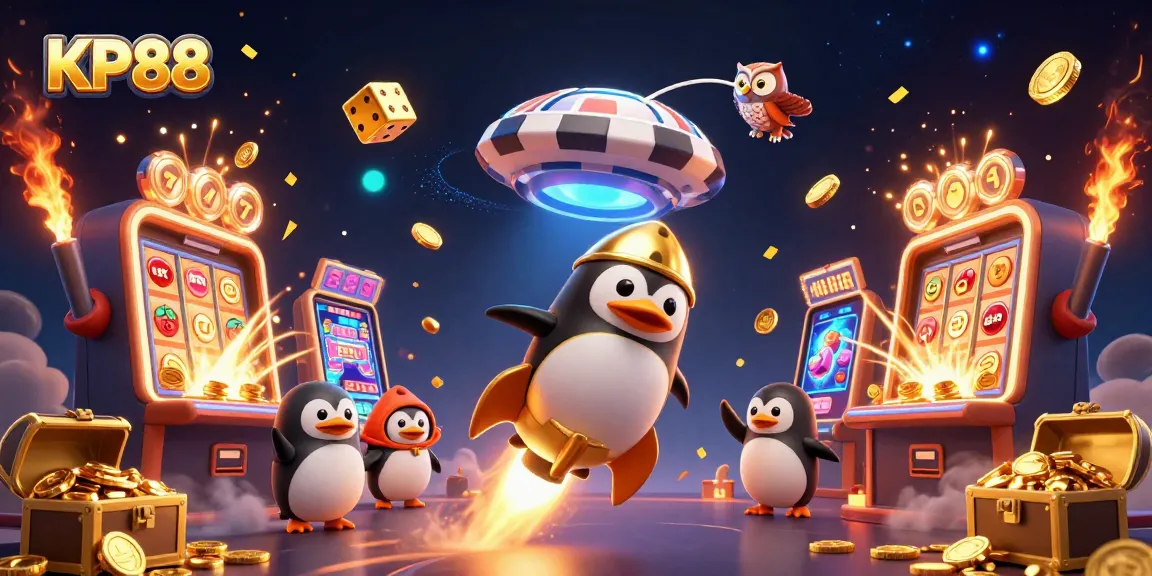 Experience gaming excitement at KP88 with a dynamic scene featuring winning jackpots and vibrant casino elements.
