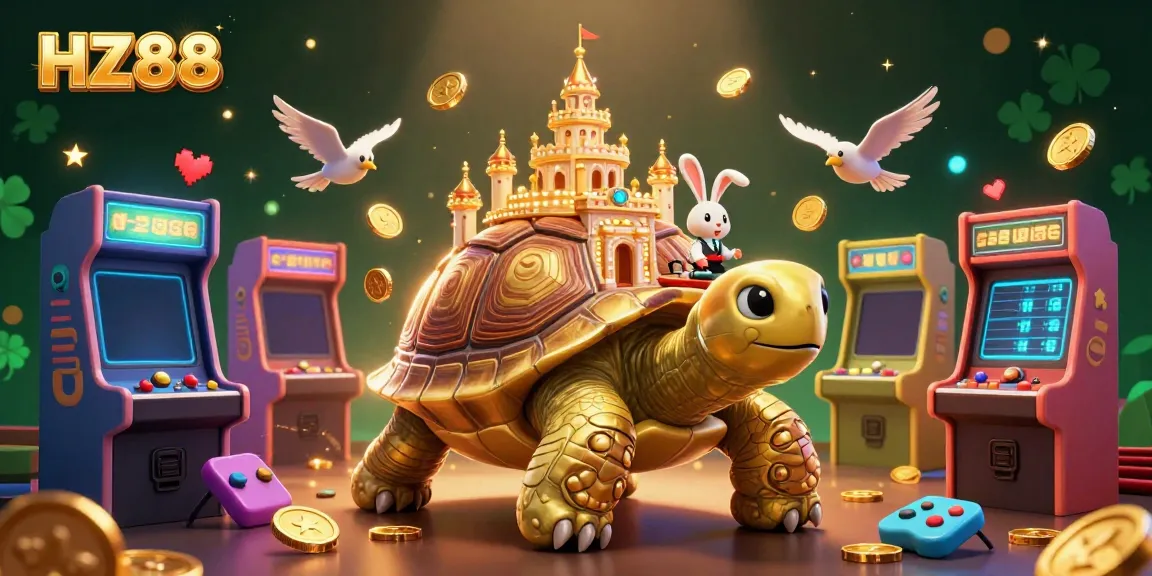 Experience exciting gameplay at HZ88's casino with vibrant scenes of winning, gold coins, and festive elements.