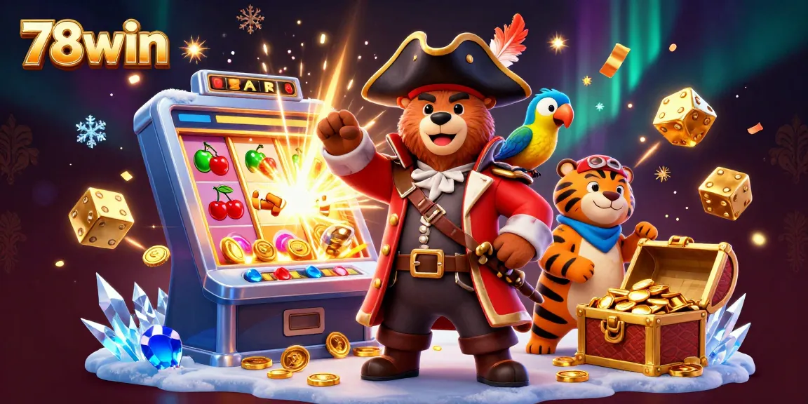 Engage with the 78win experience featuring a pirate captain bear and vibrant casino elements.