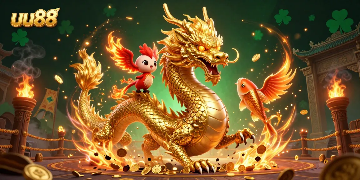 Experience thrilling wins with uu88 featuring a glowing dragon and vibrant casino elements.