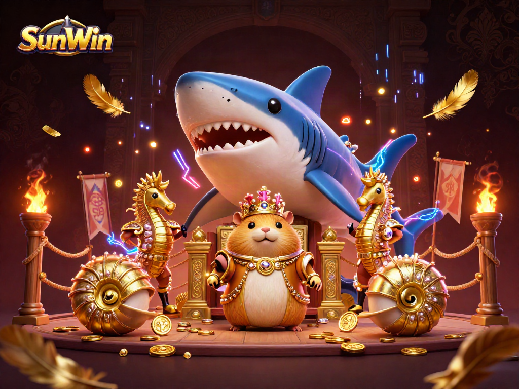 Experience thrilling gameplay at SunWin with an epic gambling scene featuring a hamster king and royal seahorse guards.