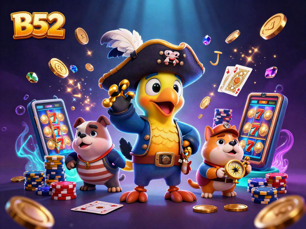 B52 players spinning slot reels for thrilling jackpot chances in a vibrant casino scene