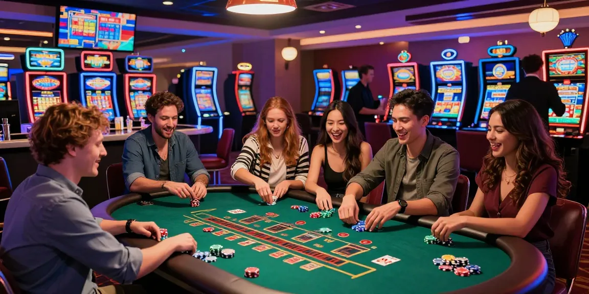 Exciting casino gaming atmosphere at OK 8386 with friends celebrating a win.