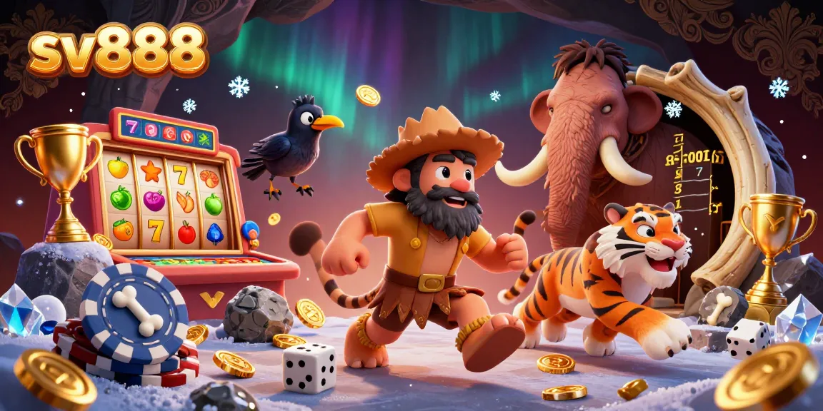 Experience sv888 with engaging slot games under a prehistoric casino setting.