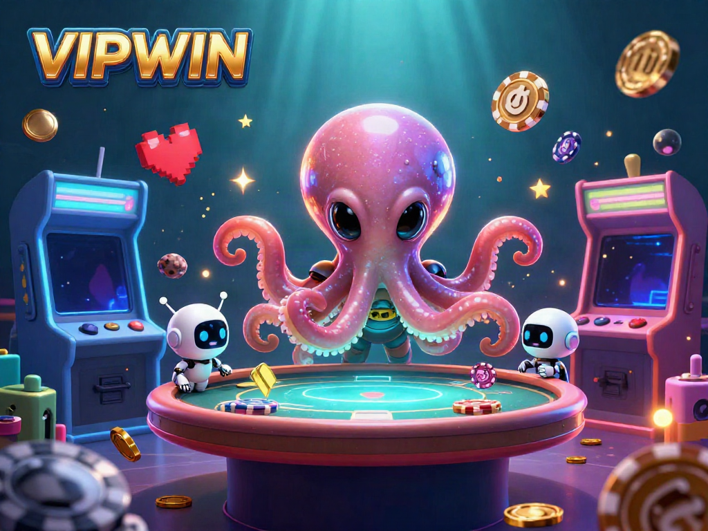 Experience thrilling gameplay at VIPWIN with an octopus dealer and robot companion.