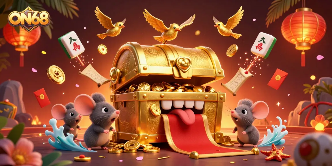 Join the thrilling world of ON68 with cartoon mice discovering treasures amid glittering casino riches.