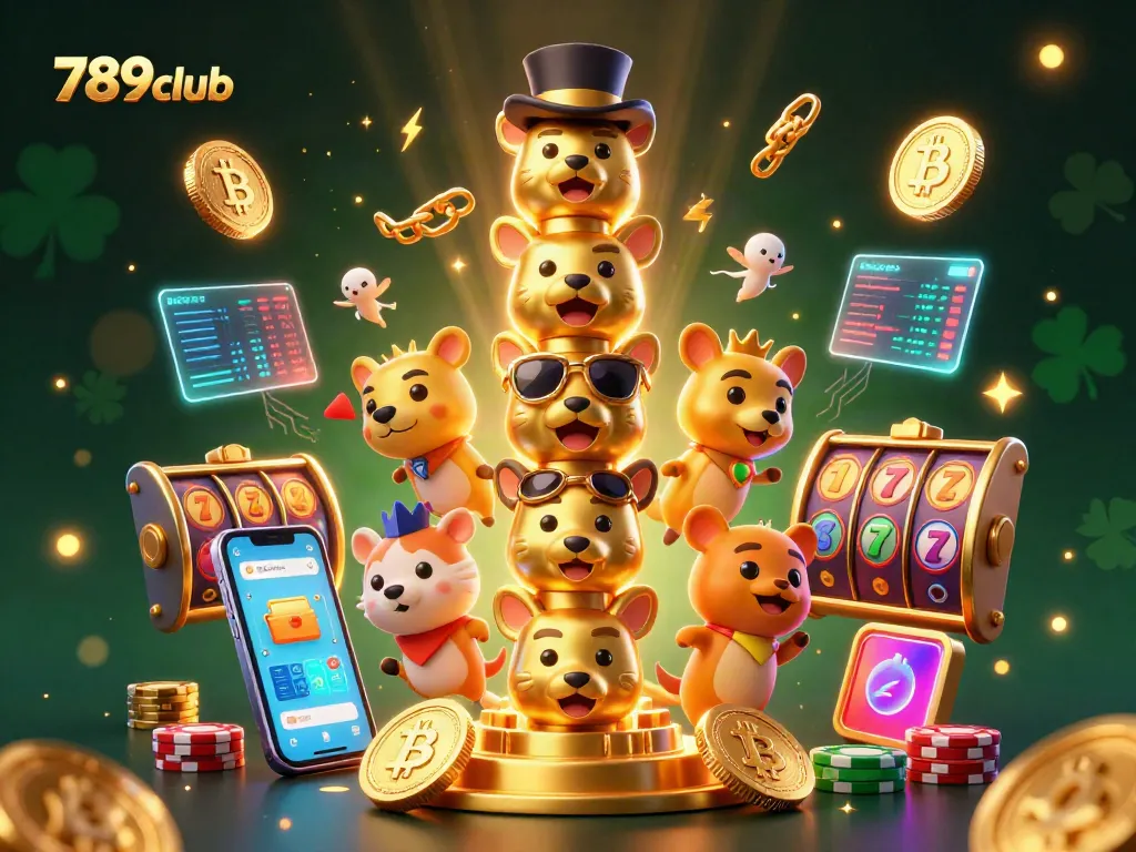 Engage with thrilling gameplay at 789club, featuring a dynamic casino scene with vibrant illustrations and 3D elements.