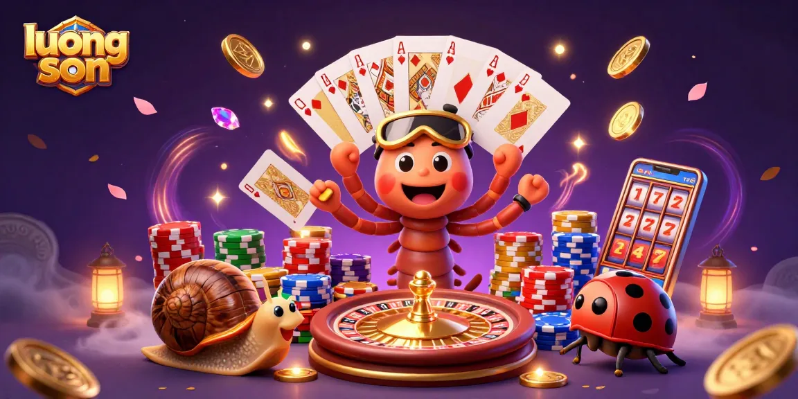 Play exciting games with Luong Son at this vibrant animated casino scene featuring a millipede dealer and high-roller snail.