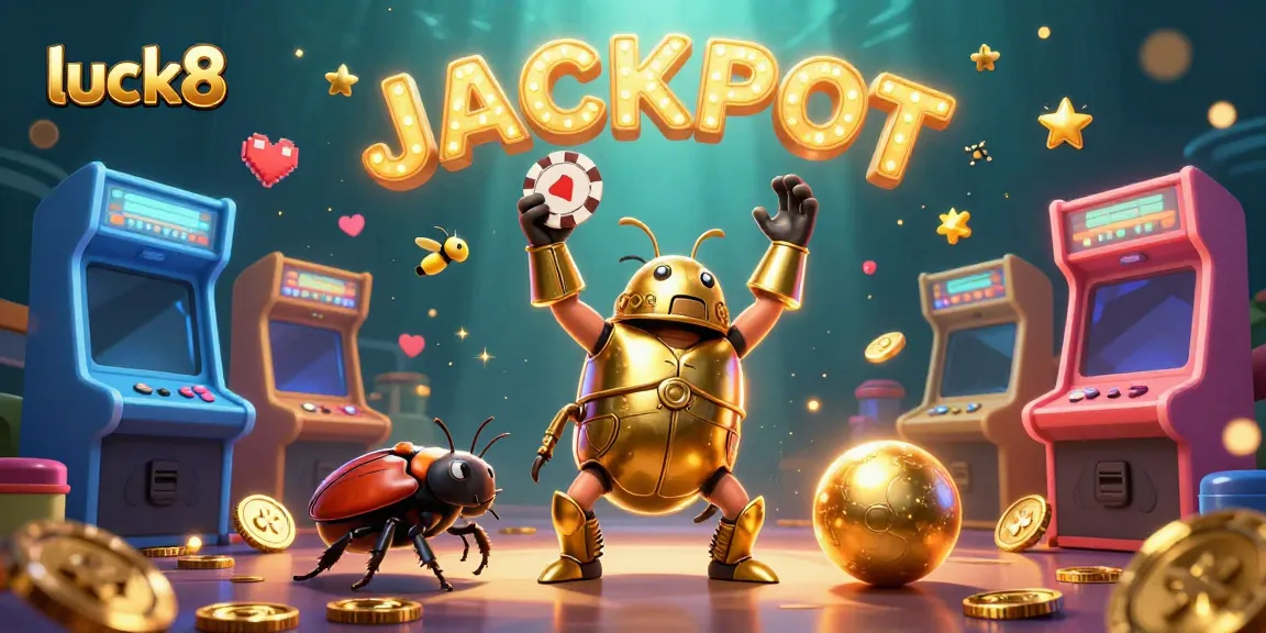 Experience thrills at luck8 with a victorious hercules beetle celebrating a jackpot win!