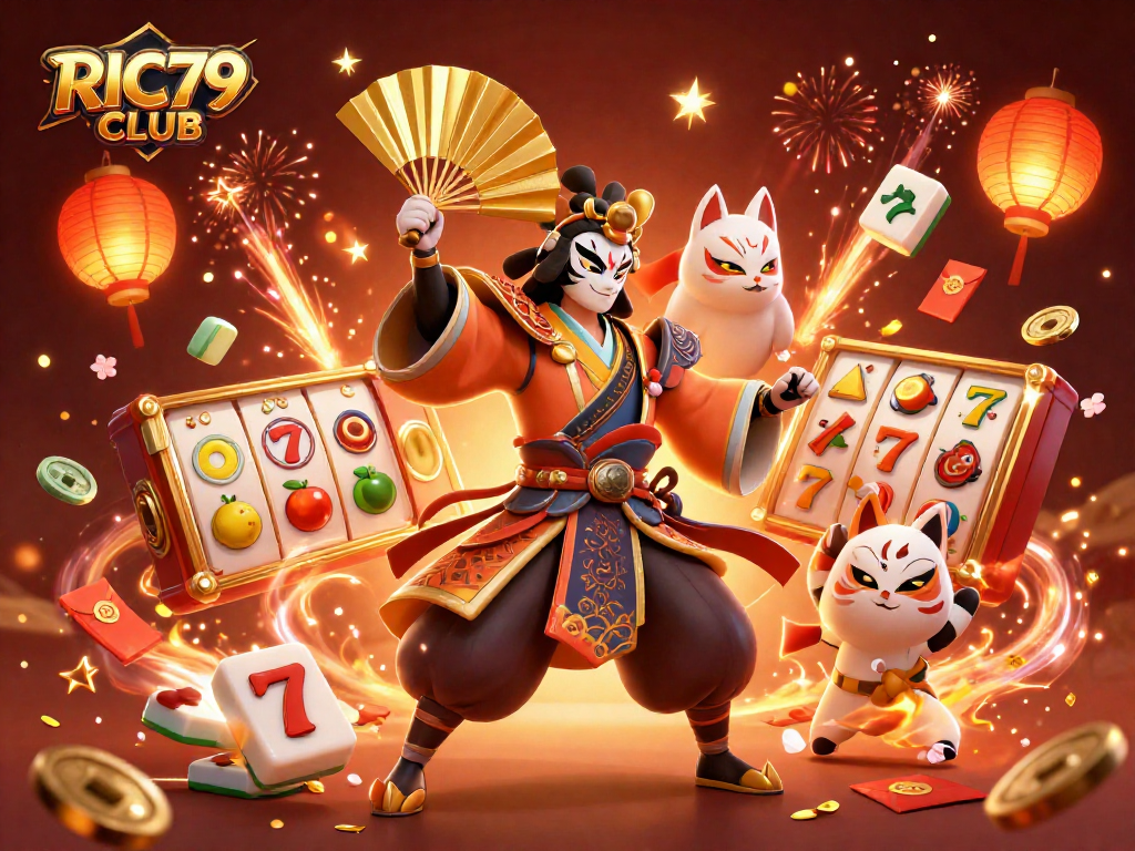 Experience the thrill of RIC79 CLUB with vibrant casino elements in a festival scene.