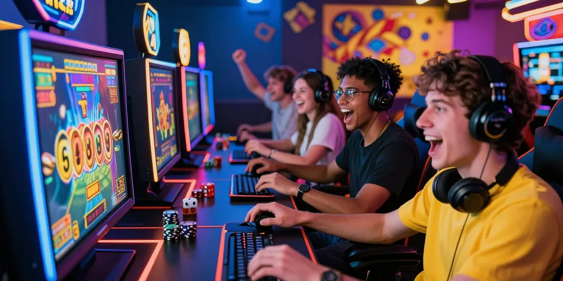 Pengalaman judi online megawin 88 dengan pemain beragam yang excited berinteraksi dengan permainan slot digital.