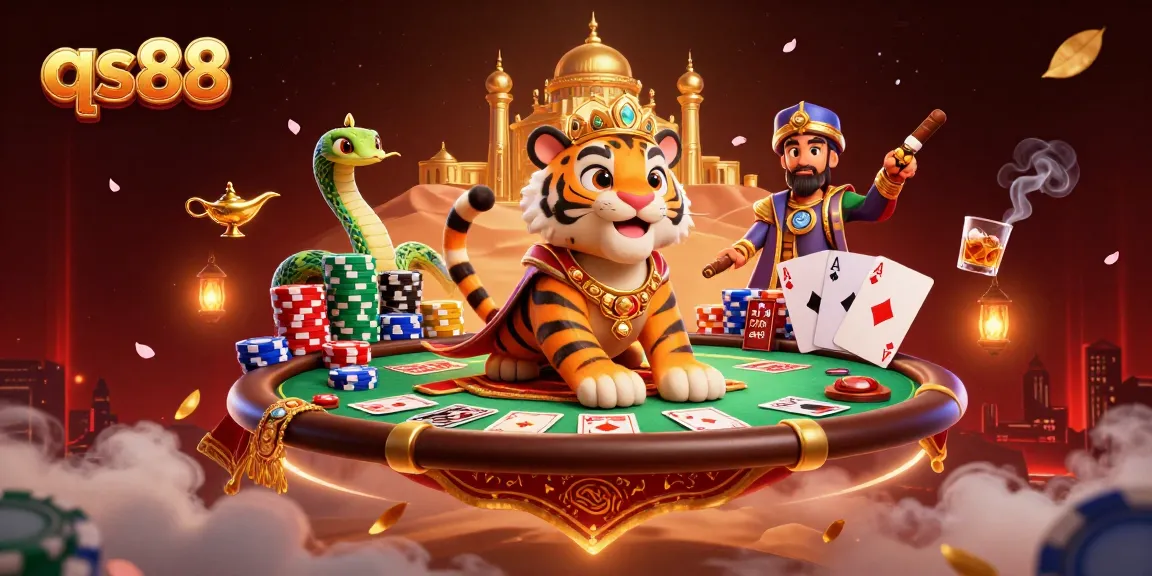 Experience exhilarating gameplay with qs88 at a vibrant casino scene featuring a tiger sultan and golden palace.