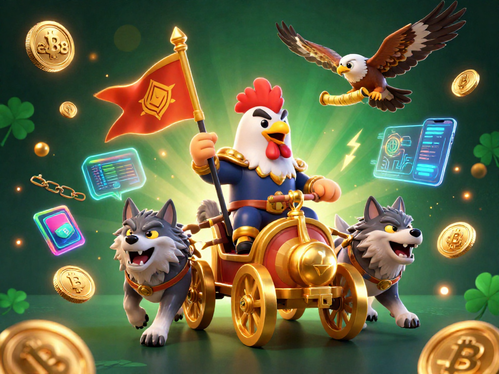 ea88 offers thrilling experiences with a 3D rooster warlord in a vibrant casino-themed scene.