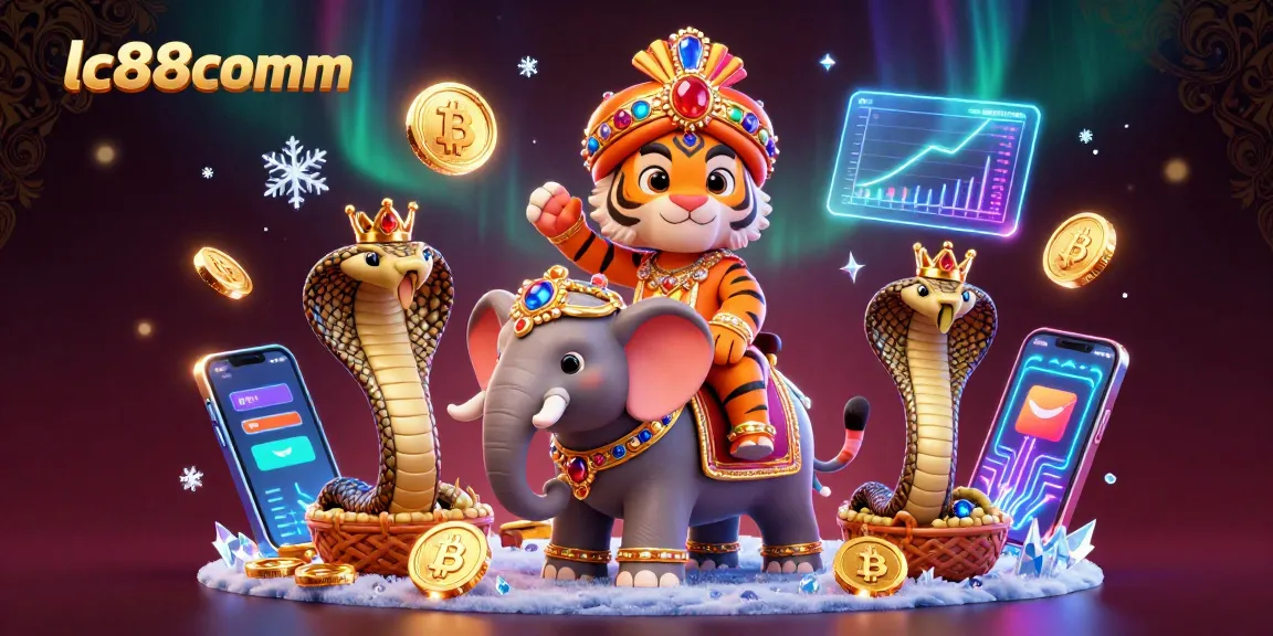 Play slots and win big with lc88comm in a vibrant 3D casino illustration.