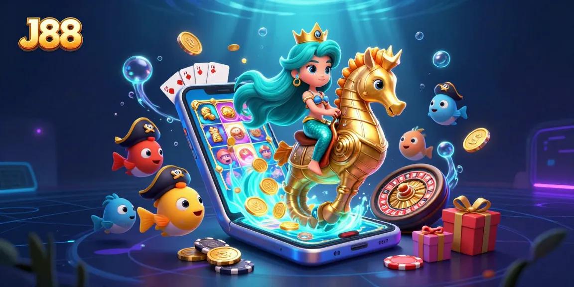 Experience the thrill of J88 with vibrant characters and exciting gaming details in this colorful illustration.