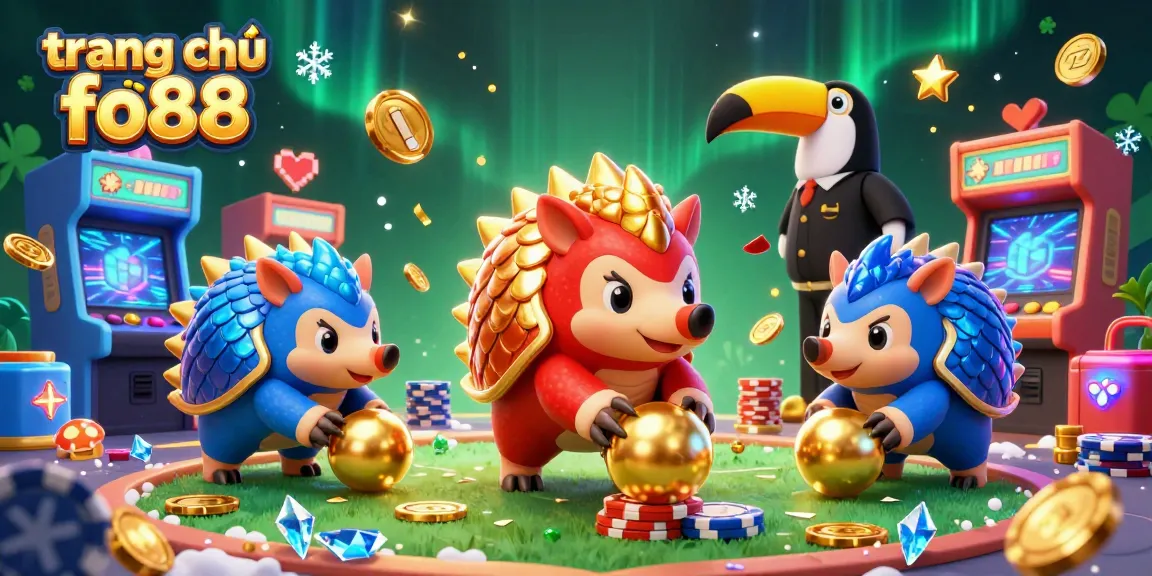 Experience the vibrant and dynamic world of trang chủ fo88 with expert pangolins competing amid glowing gaming machines.