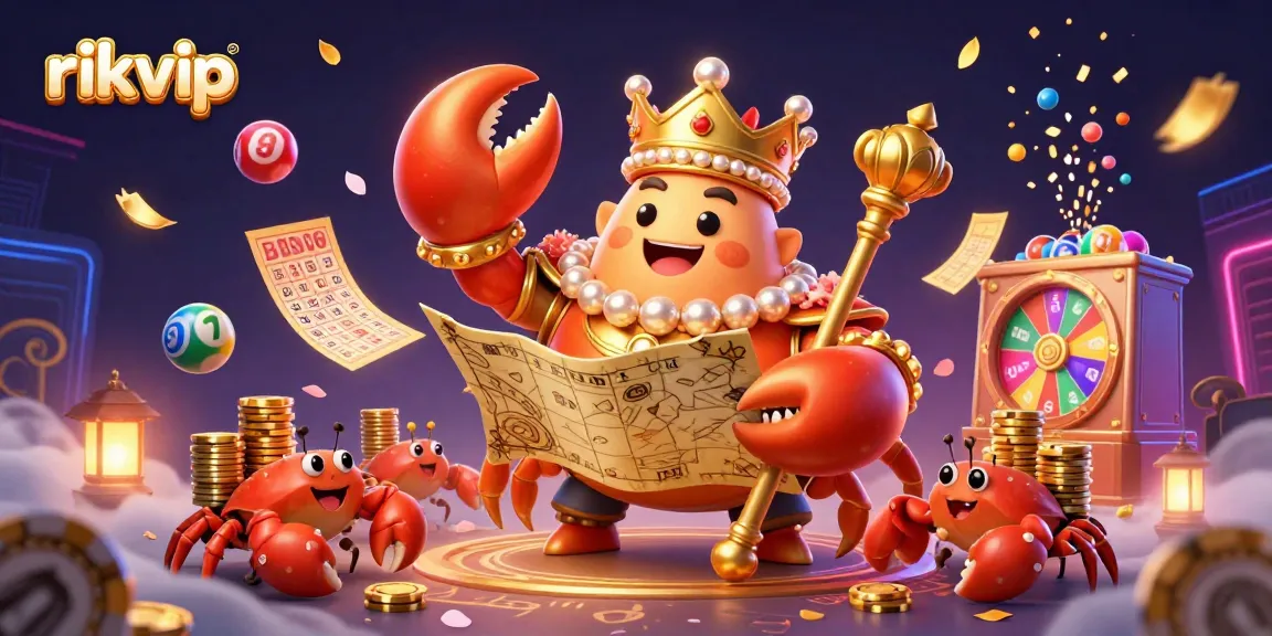 Engage in thrilling lottery excitement with rikvip's vibrant golden crab emperor amidst colorful games and rich rewards.