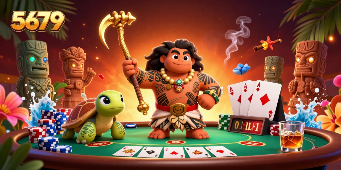 Engage with 5679 as Polynesian characters enjoy a vibrant casino poker scene.