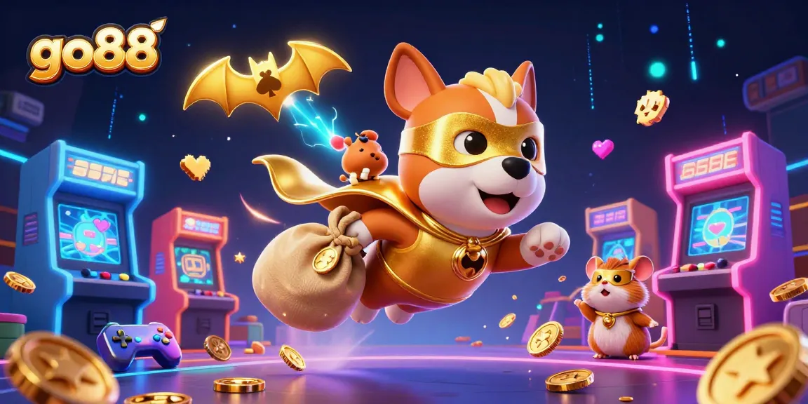 Experience thrilling gaming at go88, where a superhero dog and hamster showcase casino excitement.