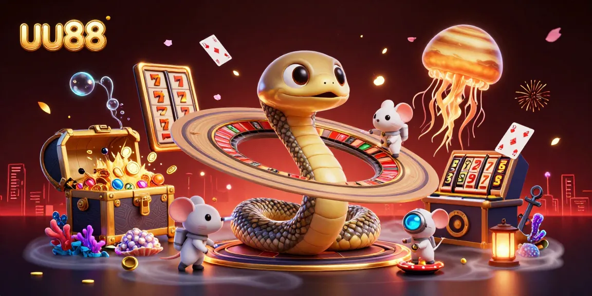 Place your bets on uu88's thrilling slots as cartoon mice wager at a cosmic roulette wheel.