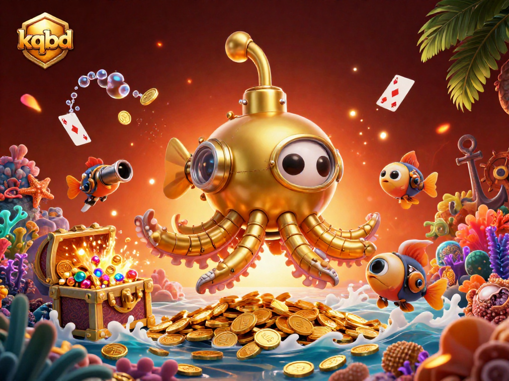 Play thrilling kqbd games in an underwater paradise with a golden kraken submarine surrounded by wealth.