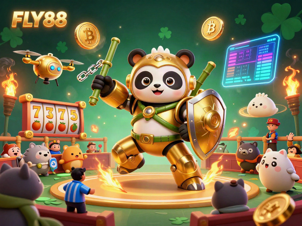 Engage with FLY88's vibrant casino arcade showcasing various games and energetic scenes.