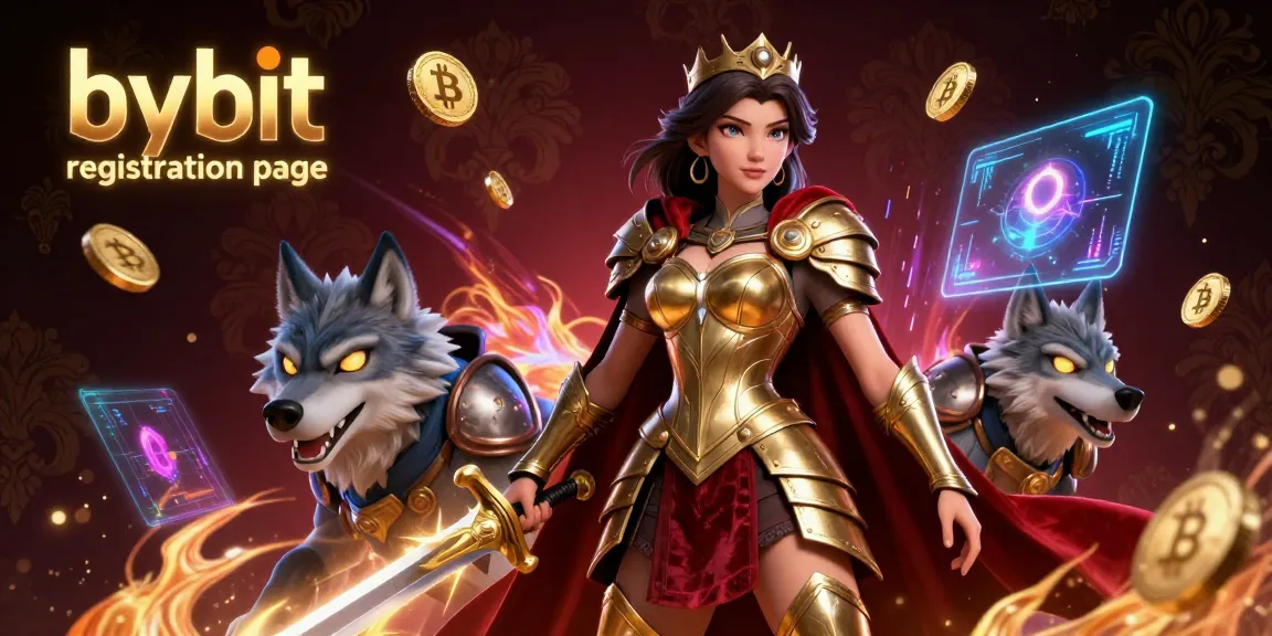 Engage with the bybit registration page through a dynamic illustration showcasing crypto trading excitement and heroic elements.