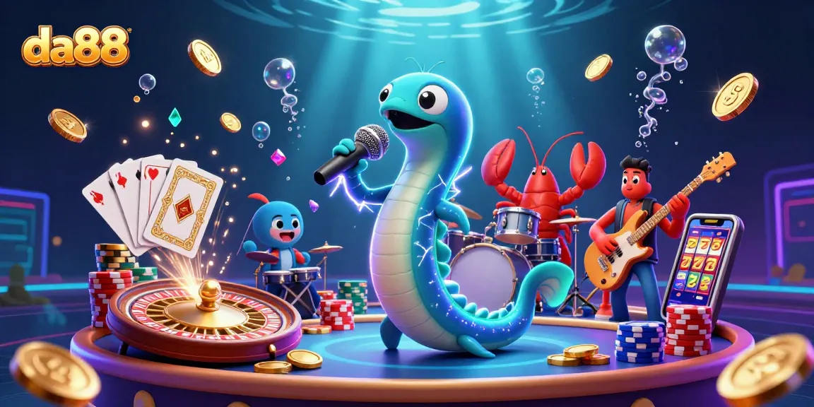 Enter the underwater casino world of da88 as an electric eel DJ spins while lobster and seahorse jam amidst coins and gemstones.