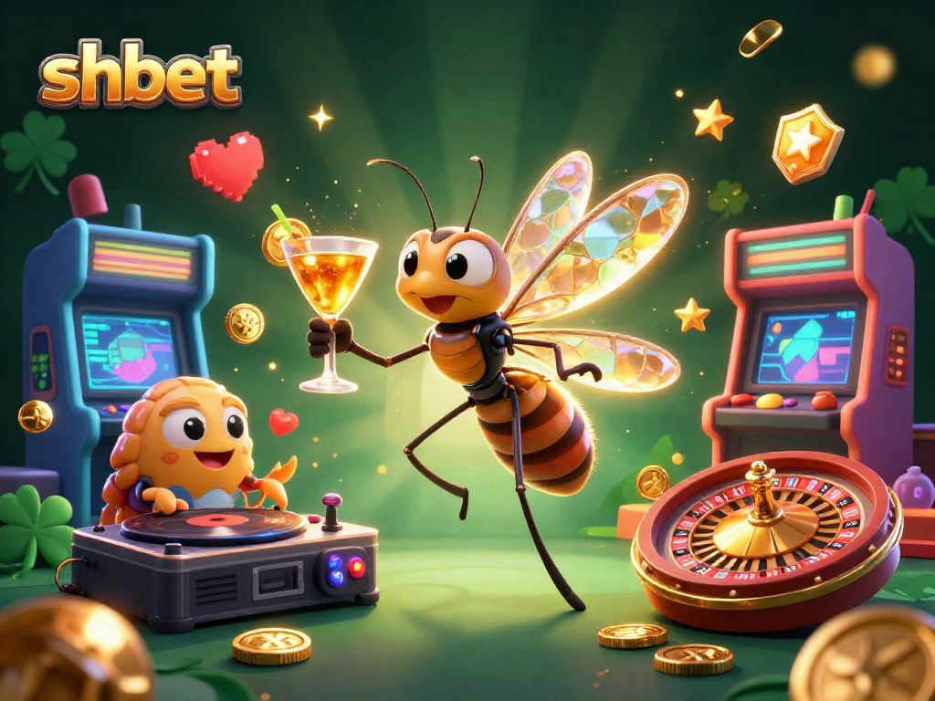 Experience thrilling gaming with shbet's vibrant illustration featuring unique casino characters and dynamic elements.