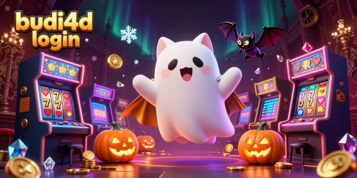 Engage with the exciting world of budi4d login through our ghost cat and vampire bat characters amid vibrant casino elements.