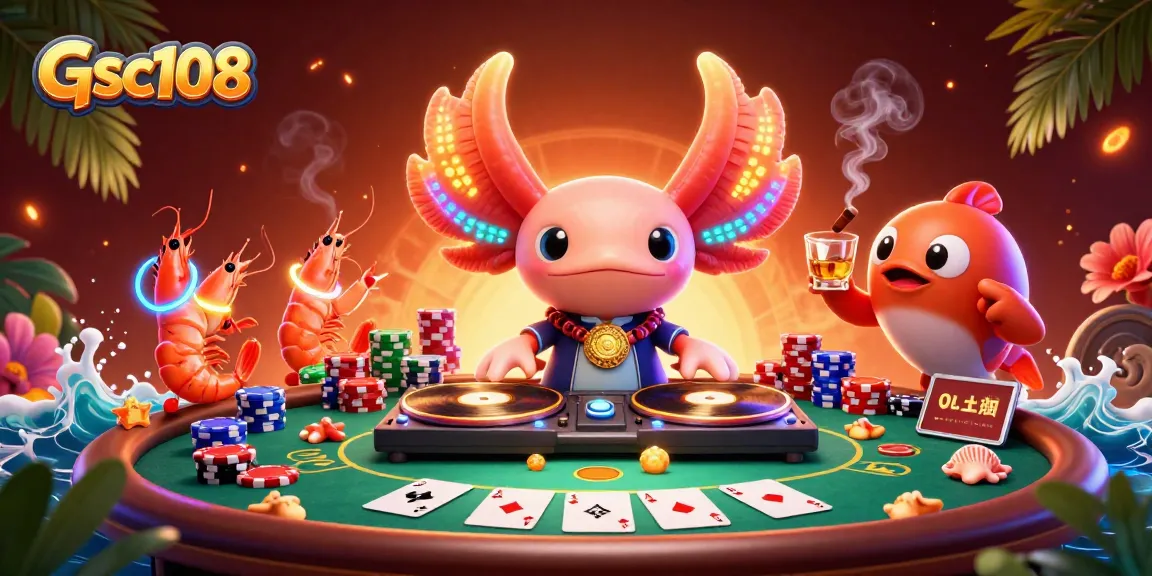 Experience the thrilling atmosphere of Gsc108 with a vibrant poker scene featuring animated underwater characters.