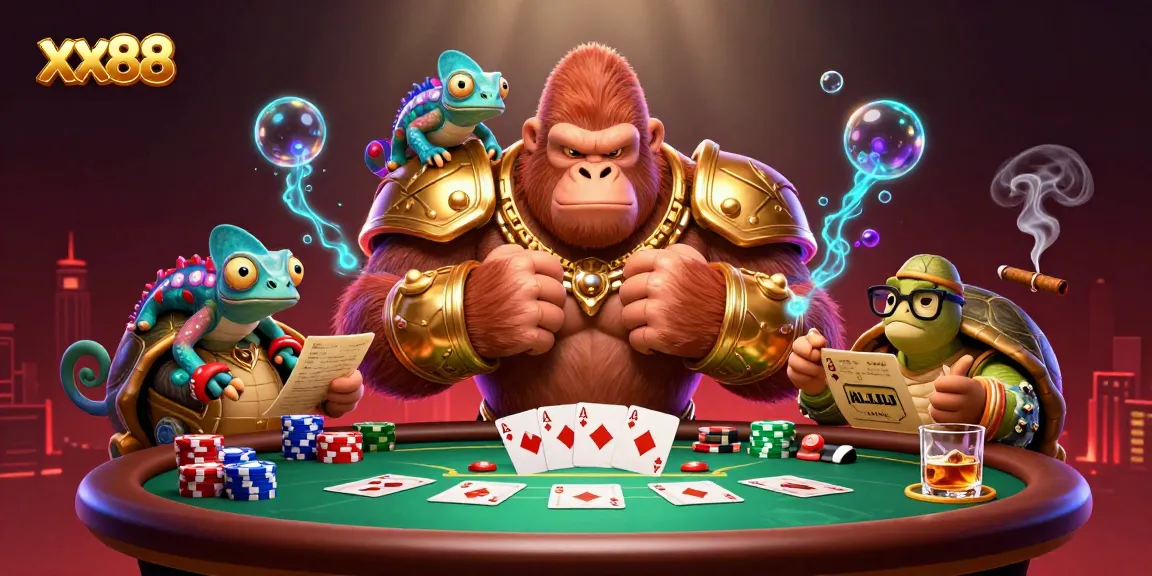 Engage in thrilling gameplay at xx88 with a vibrant scene of characters embodying casino excitement.
