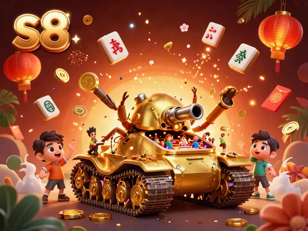 Experience the vibrant casino scene within the s8 golden beetle tank, showcasing festive elements of gambling success.