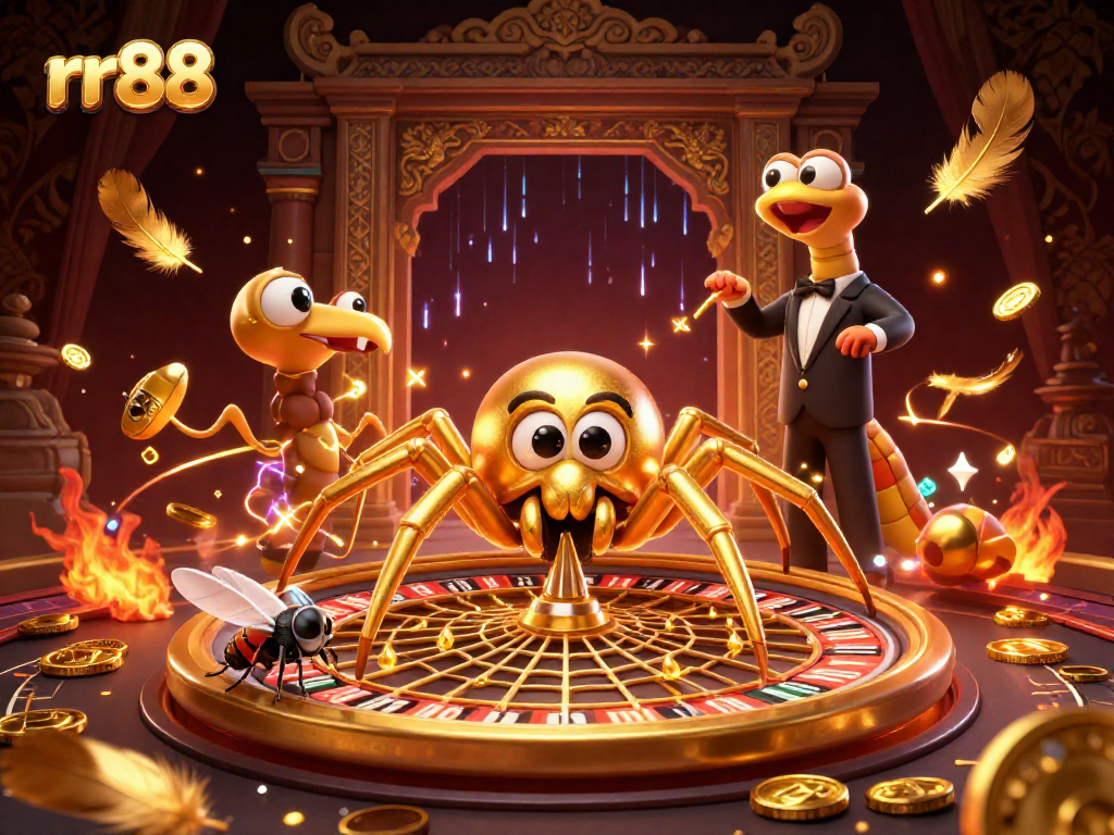 Place bets confidently with rr88 in this immersive casino-themed illustration.