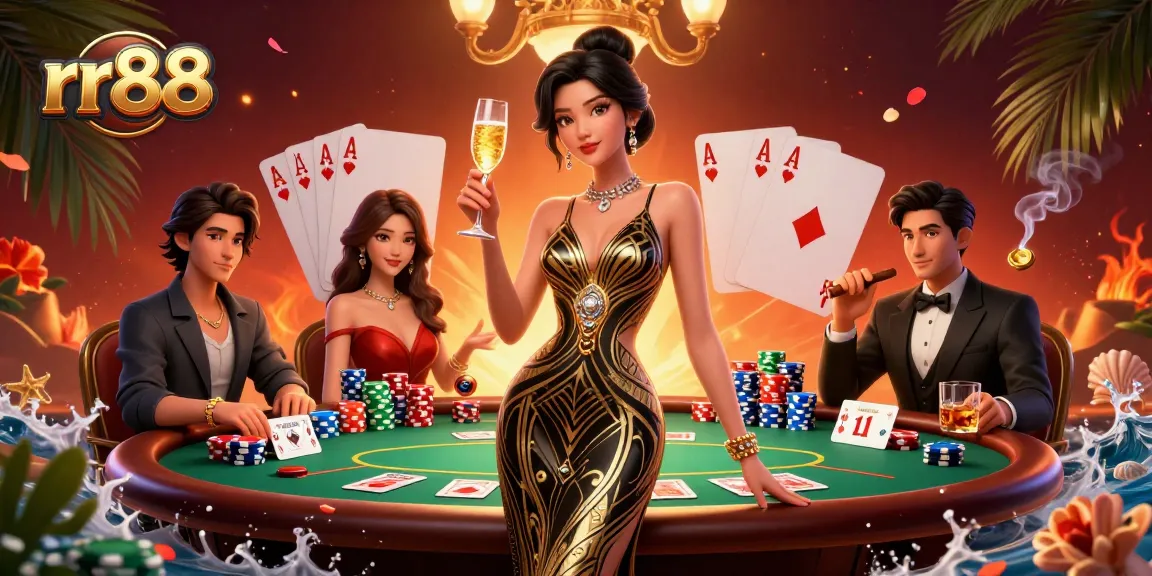 Spin the roulette at rr88 as a glamorous Asian woman enjoys the excitement of the casino atmosphere.