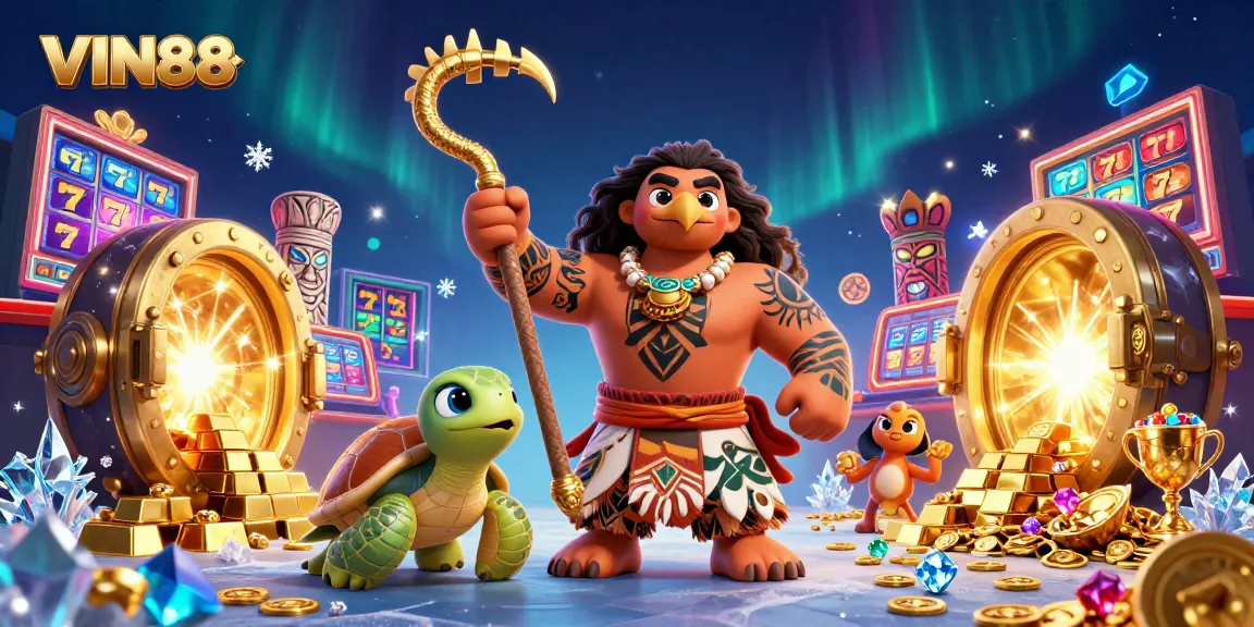 Experience thrilling slots and jackpots at VIN88 with vibrant colorful casino elements in a dynamic 3D scene.