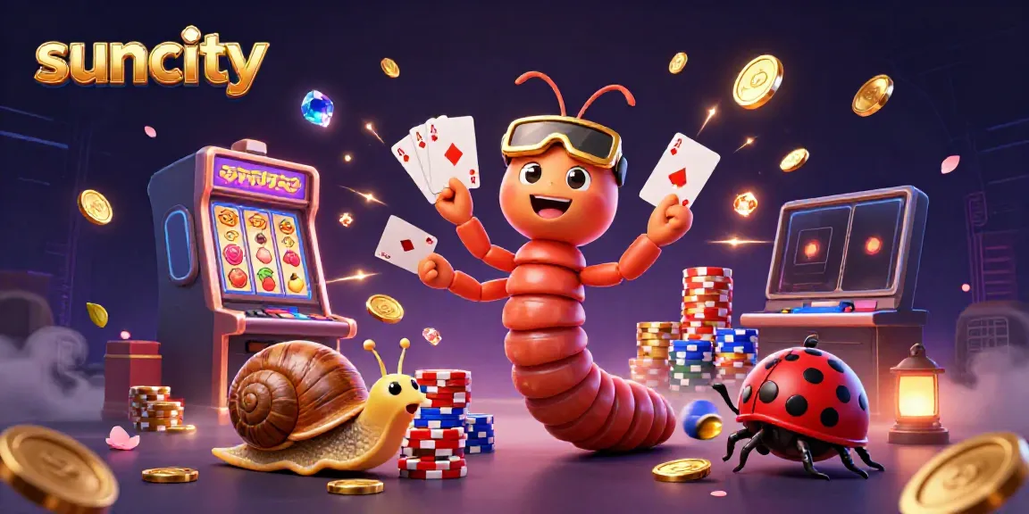 Suncity casino illustration with unique characters and dynamic gaming elements, showcasing excitement and fun.