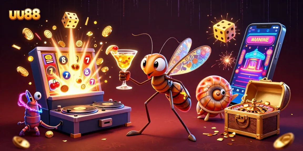 uu88 captures thrilling casino action with a dynamic 3D scene featuring a mascot and casino game elements.