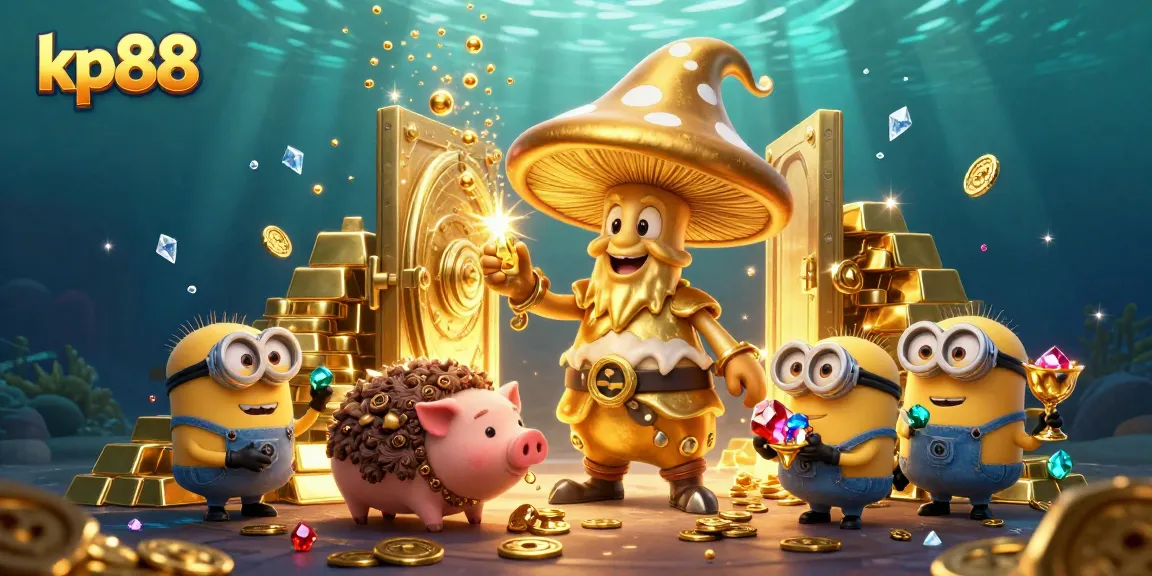 Experience the magical treasures of kp88 with enchanting golden wizard and treasure in an atmospheric casino setting.