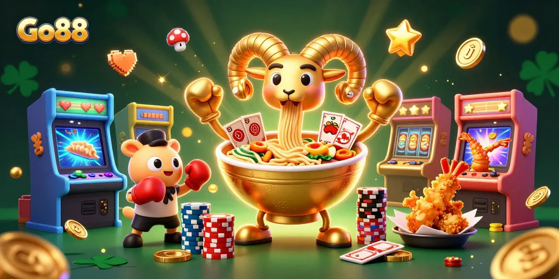 Experience the excitement at Go88 with dynamic casino-themed 3D characters dealing cards and stacking chips.