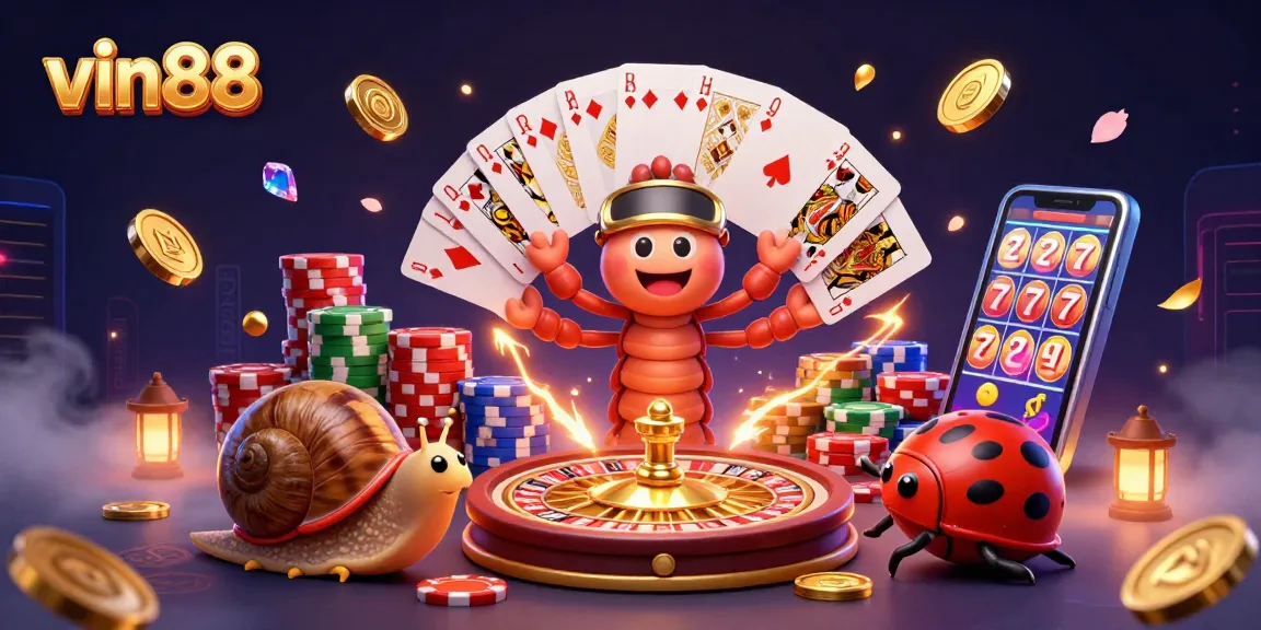 Experience thrilling gameplay with vin88's cartoon dealer at an exciting casino table.