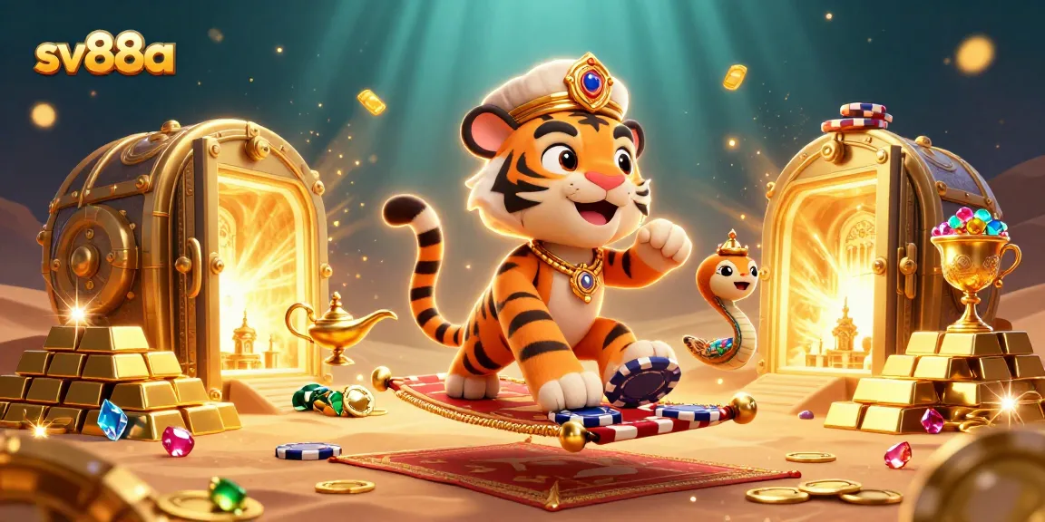 Experience an enchanting scene with the sv88a tiger sultan using magic to unlock treasure-filled adventures.