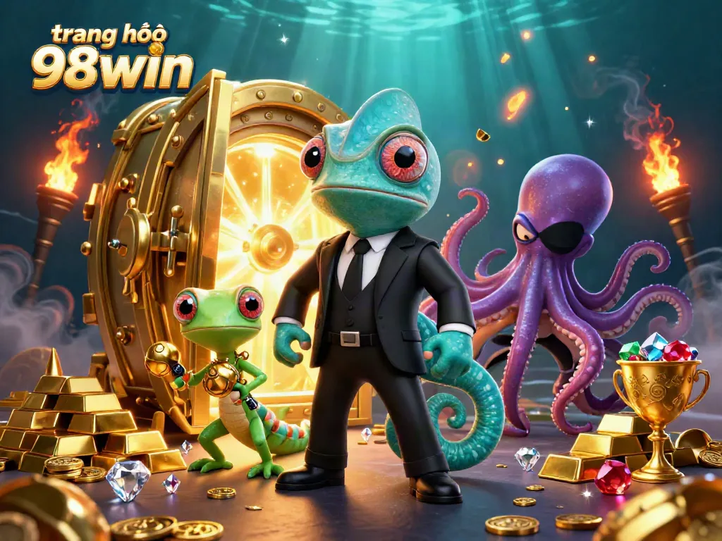 Experience the excitement of playing on trang chủ 98win with an action-packed 3D illustration featuring vibrant casino elements.
